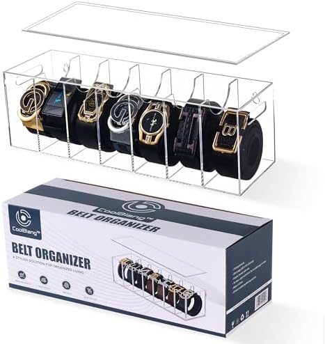 Acrylic Belt Organizer with Dust Cover – Clear Belt Rack & Storage Box, 7-Compartment Belt Holder for Closet, Drawer or Wall Mount – Space Saving Tie & Accessory Organizer for Men & Women by Unknown