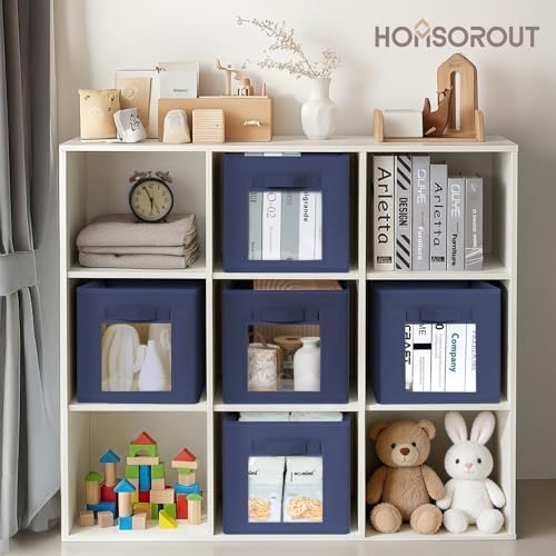 Homsorout Storage Cube 11 Inch - Cube Storage Bins with Window, Closet Storage Baskets with Handle, Fabric Bins for Closet, Shelves, Toys, Clothes, Set of 16, Navy Blue - Image 3