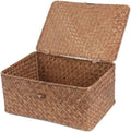 FEIALNDUO Wicker Shelf Baskets with Lid,Seagrass Storage Basket Bins Rectangular Handwoven Basket Boxes for Shelves Desktop Home Organizer (Coffee, Large) by FEILANDUO