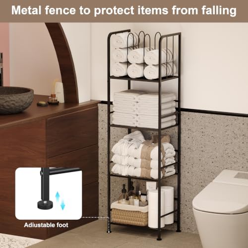 4-Tier Freestanding Towel Racks for Bathroom, Black Towel Rack Stand - Image 6