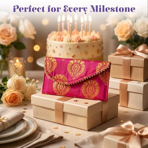 LoveNspire Brocade Fabric Money Envelopes (8 x 4 Inch) Decorative Floral Pattern Shagun Lifafa for Indian Wedding, Birthday | Cash Gift Holder & Home Savings Organizer Orange/Pack of 10 - Image 2