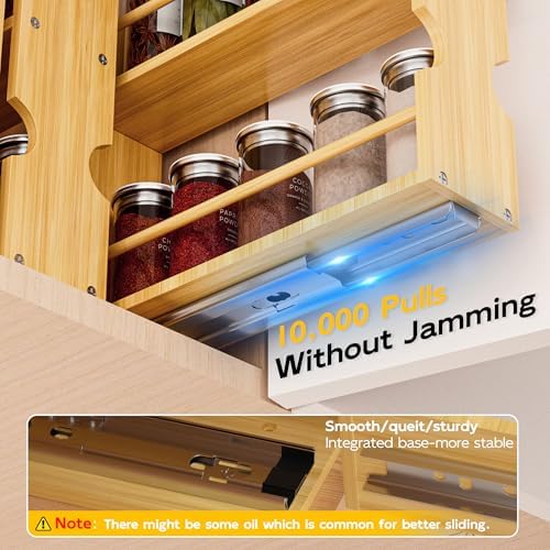 Jolitac Bamboo Pull Out Spice Rack for Cabinet, Slide Out Drawers - Image 7