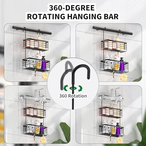 SHANSHUI Shower Hanging Caddy, Double Bathroom Showers Organizer Basket, Shampoo Bracket, Over Door Shower Rack with Hooks, 304 Stainless Steel Rustproof - Image 6