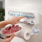 Magnetic Wrap Dispenser with Cutter - 3-in-1 Kitchen Organization and Storage for Plastic Wrap, Aluminum Foil & Paper Towel Holder | Strong Magnet Fridge & Wall Mount (Includes Wrap & Foil) - Image 3