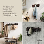 Umbra Sticks Wall Mount Coat Rack, 5 Hook Retractable Pegs, Espresso - Image 4