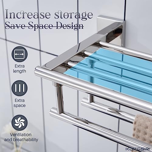 KOKOSIRI Bathroom Towel Rack Towel Holder 32 Inches Bath Towel Shelf with Double Towel Bars Wall Mounted, Polished Chrome Stainless Steel B6005CH-L32 - Image 5