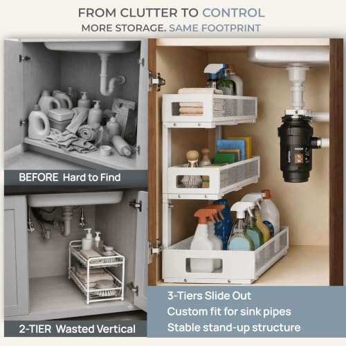 3-Tier Under Sink Organizer, Pull-Out Drawers, 2-Pack White - Image 3