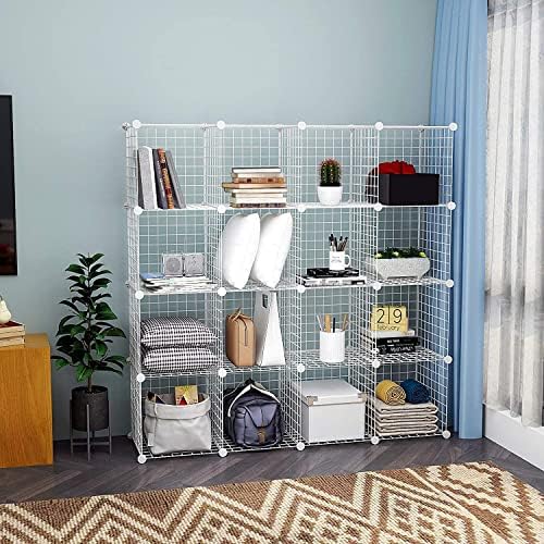 HUBSON Wire Cube Storage Organizer, Book/Toy/Craft/Potted Plants and petCloset Organizers and Storage Shelves, 6-Cube Freely Combinable Metal Grids Storage Shelf, White Iron - Image 2