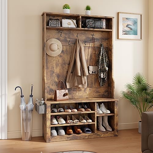 Aiho Entryway Hall Tree with Bench and Storage, Rustic Brown - Image 2