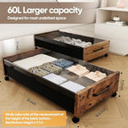 KITHELP Wooden Under Bed Storage with Wheels, Rolling Under the Bed Storage Bins with Removable Lid, Metal Under Bed Drawers for Clothes and Shoes in Bedroom or Living Room(Black Wood-1pack) - Image 2