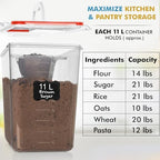 Shazo 2 PC (11L | 372 oz) Flour Sugar Storage Containers with Easy Carry Handle - Plastic Extra Large Food Storage Containers with Lids for Rice Cereal, BPA Free & Airtight Kitchen Pantry Organization - Image 5