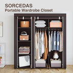 SORCEDAS Portable Closet Wardrobe with Hanging Rods Shelves Clothes Storage - Image 5