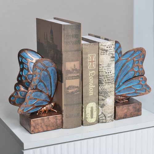 Vintage Blue Butterfly Bookends,Resin Book Ends for Shelves,Heavy Duty Decorative Bookends,Creative Book Stopper Holder Decor for Desk Home Office,Shelf Decoration,Gifts for Mother's Day - Image 5