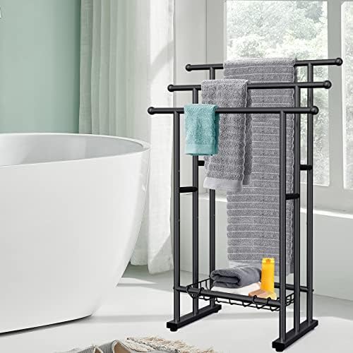 Kayfia 40'' Freestanding 3 Tier Alloy Steel Towel Rack with Storage Basket - Image 3