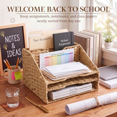 RattanView Desk File Organizer, Woven Mail Organizer Countertop, Paper Rope - Image 2
