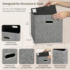 12x12 Gray Fabric Storage Cubes, 4 Pack – Foldable Linen-Look Cube Organizer Bins with Handles, Collapsible Cubby Baskets for Closet, Shelves, Nursery, Dorm Room & Kallax-Style Storage - Image 3
