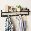 BAMEOS Wall Hooks with Shelf 35 Inch Length Entryway Hanging Shelf Wood Coat Hooks Wall-Mounted Coat Hook Rack with 7 Dual Hooks for Bathroom, Living Room, Bedroom (Black) by BAMEOS