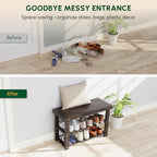 BEEFURNI Acacia Wooden Shoe Rack Bench for Entryway, 3-Tier, Brown - Image 4