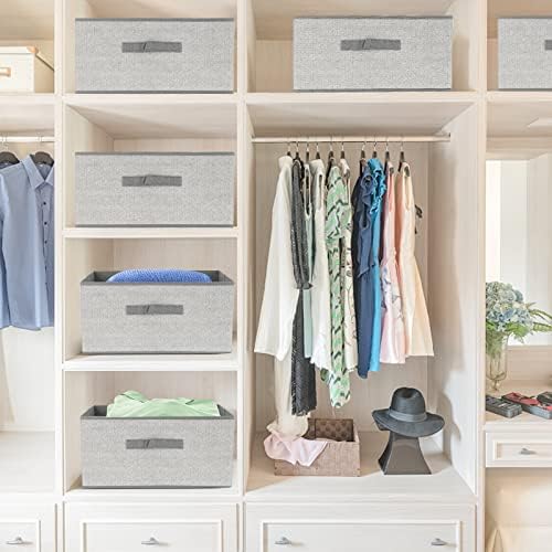 DAYARD Fabric Bins [3-Pack], Foldable Cube Baskets Storage Boxes for Shelves, Closet, Bookshelf, Nursery Organizer Containers, 16 x 11 x 8 inch Grey… - Image 3