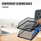 Hicarer 4 Pcs Black Metal Letter Tray Stackable Desk Tray Single Wire Mesh Organizer Front Load File Paper Holder for Desktop Office Home School Classroom (12.8 x 9.84 Inch) - Image 5