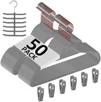 VECELO Premium Velvet Clothes Hangers Suit Heavy Duty (50 Pack)-Non Slip & Space-Saving with 6 Finger Clips & Tie Rack Excellent for Men and Women,Gray by VECELO