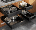 Seinloes 4 Pack Expandable (9"-14") Pull Out Cabinet Organizer 21" Deep With Raising Pad for Framed Cabinets,Upgrade 3 Slide Rails Slide Out Drawers,No Drill Roll Out Shelves Adhesive,Black by Seinloes