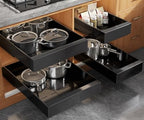 Seinloes 4 Pack Expandable (9"-14") Pull Out Cabinet Organizer 21" Deep With Raising Pad for Framed Cabinets,Upgrade 3 Slide Rails Slide Out Drawers,No Drill Roll Out Shelves Adhesive,Black by Seinloes
