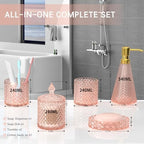 Pink Glass Bathroom Accessories Set 5 Pcs, Pink Bathroom Set, Soap Dispenser and Toothbrush Holder Set, Qtip Holder Set, Vintage Bathroom Sink Set, Cute Bathroom Decor - Image 6