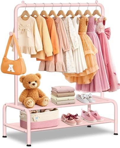 mirolam Kids Clothing Rack - Dress Up Storage - Dress Up Rack for Little Girls - Small Kids Costume Wardrobe with 2 Fabric Shelves - Princess Room Bedroom Decor by MirolamUS
