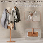 Solid Wood Coat Rack - Freestanding Coat Hat Rack Stand with 14 Hooks, Clothes Rack Heavy Duty Space Saving Entryway Coat Tree Hanger Rack for Coats Jackets Hats Bags, Adjustable Height - Image 4