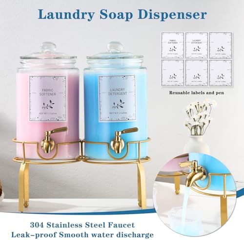 Glass Laundry Detergent Dispenser- 1 Gallon Glass Fabric Softener Dispenser with Leak-Proof Stainless Steel Faucet & Stand. Large Laundry Soap Container for Washer Room Organization &Storage - Image 7