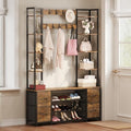 GiftGo Hall Tree with Bench and Shoe Storage 47.2" Entryway Coat Rack Freestanding with Seat 9 Adjustable Hooks 4-Tier Shelves 2 Drawers on Both Sides for Home Office Bedroom by GiftGoDirect