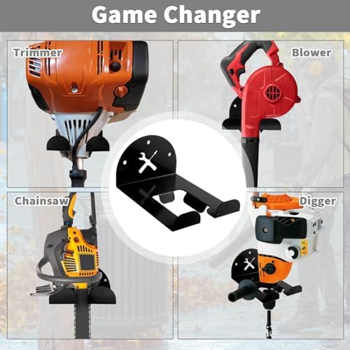 Upgraded Trimmer Rack Wall Mount - 8" Heavy Duty Weed Eater Hanger for Garage Wall, Garden Power Tool Holder Organizer Hooks for Grass Trimmer, Hedge Trimmer, Leaf Blower and Chainsaw, Black, 4 Pack - Image 2