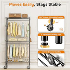 Simple Deluxe Rolling Clothes Rack, Heavy Duty Clothing Rack, 3-Shelf Portable Adjustable Wardrobe Closet with Wheels, Hanging Rods & Side Hooks, 29.5" W x 15.7" D x 75.6" H, Black - Image 4