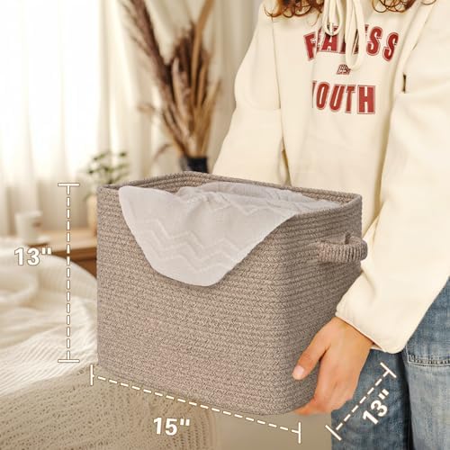 15×13 Inch Storage Cubes, 3 Pack Cube Storage Bins for Organizing, Cotton Rope Woven Baskets for Shelves, Bathroom, Kids Room, Closets, Baby Nursery - Image 4