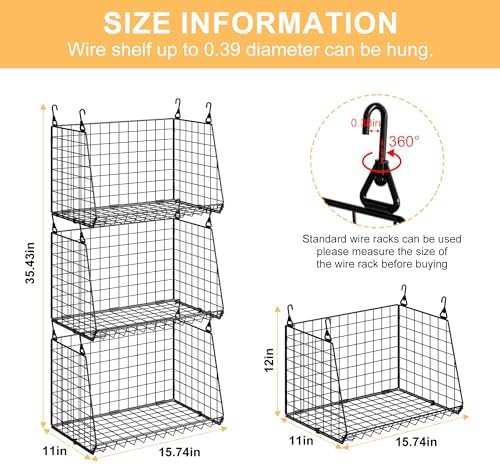 Sonyabecca 3-Pack Hanging Laundry Baskets, Foldable Metal Wire Shelves with 360° Rotating Hooks, Space-Saving Over Washer/Dryer or Closet Storage for Laundry Room & Closet Organization, Black - Image 7