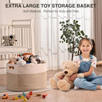 ICERZCZ Extra Large Blanket Basket for Living Room, Rectangle Woven Cotton Rope Storage for Blankets, Toys, Clothes, Shoes, 25”x16”x16”, Off White & Brown, 108L - Image 5