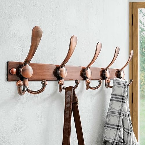Dseap Coat Rack Wall Mount, Heavy Duty 12-Gauge Base vs Flimsy 1mm, Double-Thick Solid Anti-Snap Hooks, 16” Stud-Mount,Stainless Steel Hanger for Clothes Hat Entryway Closet, Antique Copper,Pack of 2 - Image 5