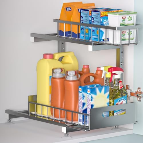 Saydear L-Shaped Under Sink Organizer, 2-Tier Pull-out Cabinet Rack 1-Pack by Saydear