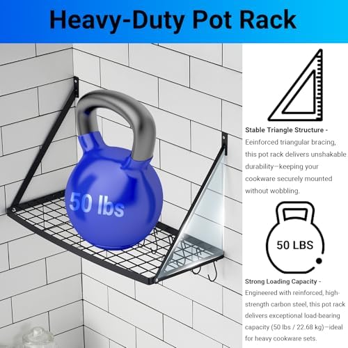 Miyili Wall Mounted Hanging Pot Rack – 30 by 13-Inch Kitchen Organizer with 10 Hooks, Space-Saving Cookware Hanger for Pots & Pans, Black - Image 5