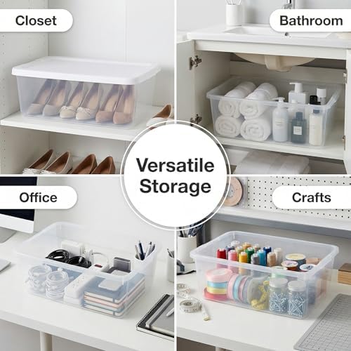 20-Pack 6 Quart Storage Boxes – Clear Plastic Storage Bin with Snap, Shoe Boxes,Stackable Bins for Closet, Kitchen Storage, Office Organization,White - Image 5