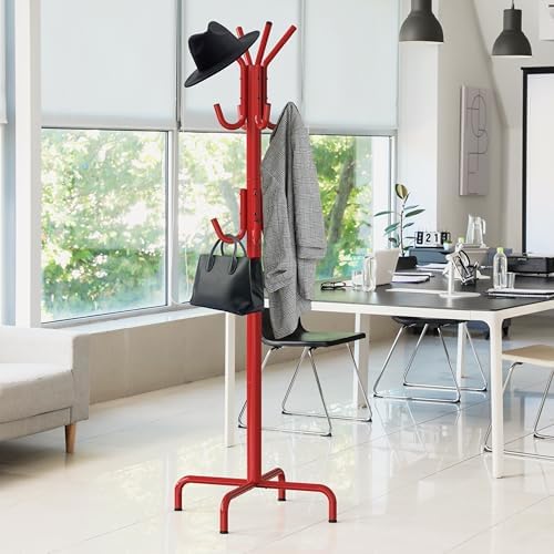 Simple Houseware Standing Coat/Hat Hanger Organizer Rack, 12 Hooks, Red - Image 5