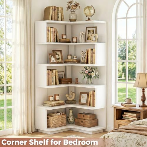 Besiost Corner Book Shelf, 6-Shelf Corner Bookshelf for Small Corner Spaces - Image 2