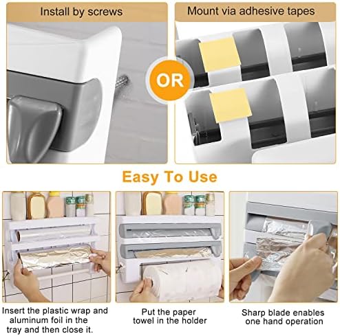 Magnetic Plastic Wrap Dispenser with Cutter Refillable Aluminum Tin Foil and Plastic Wrap Organizer for Kitchen Kitchen Roll Dispenser Grey - Image 4