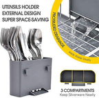 TOOLF Dish Rack, Large Capacity, Dish Drying Rack with Cutlery Holder, Removable Drip Tray, Cup Holder, Compact Kitchen Drainers for Countertop, Grey - Image 4