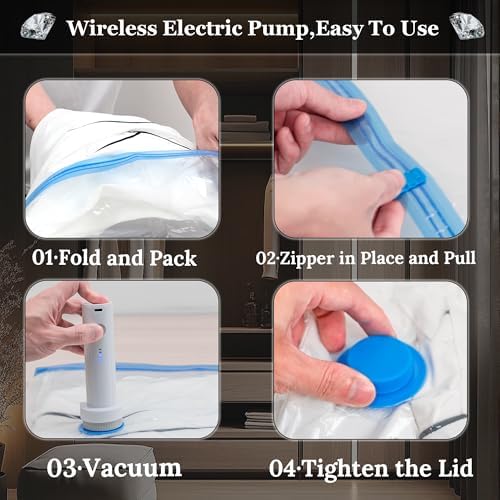 Vacuum Sealing Bags for Clothing Travel,Space Saver Vacuum Storage Bags with Wireless Air Pump (12 Combo Bags+Electric Pump) - Image 6