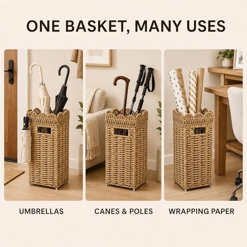 AceList Woven Umbrella Holder for Entryway, Rattan with Drip Tray - Image 6