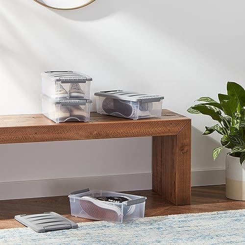 Amazon Basics Plastic Storage Containers with Secure Latching Lids, Stackable Organization Bins, Clear/Grey, 5 Quart, Set of 10 - Image 7