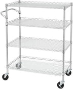 Finnhomy 4 Tier Heavy Duty Commercial Grade Rolling Cart with Handle Bar, Metal Wire Utility Cart with Wheels, Kitchen Service Trolley on Wheels, Shelf Size 18" D x 36" W, NSF, Chrome by Finnhomy