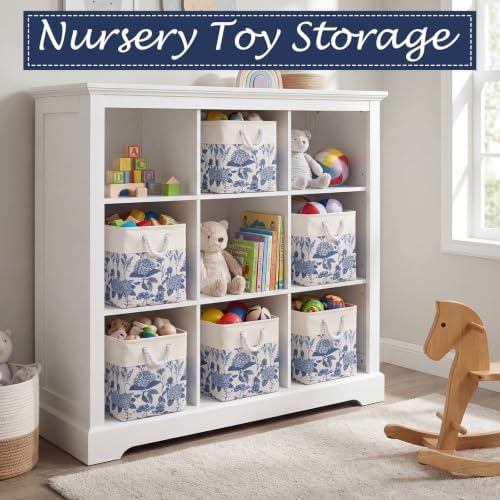 Blue Hydrangea Cube Storage Bin Set of 6 Cube Storage Basket, 11.22 Inch - Image 4